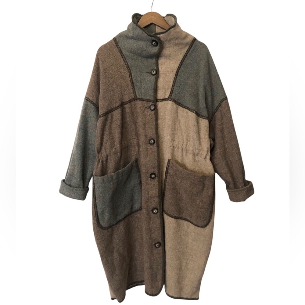 United Colors of Benetton Vintage Oversized Wool Patchwork Over Lagenlook Coat